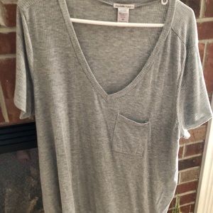 Plus Size Grey Ribbed Pocket Tee